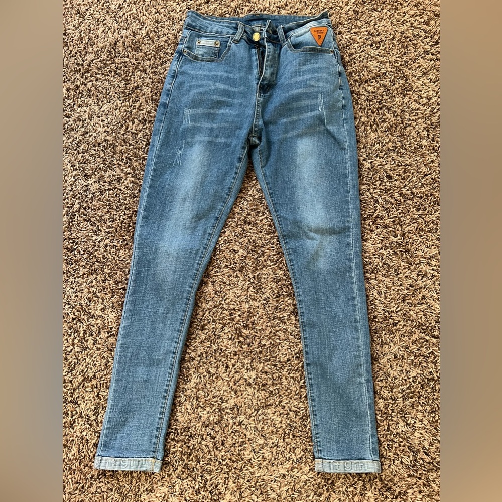 Shein blue fashion Skinny Jeans